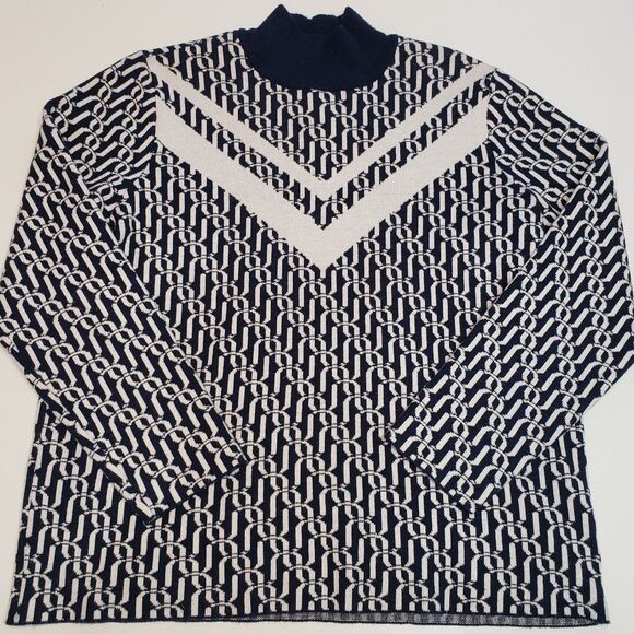 Liz Claiborne Women's Soft and Warm Turtle Neck Sweater, Navy and White, Large - Picture 8 of 8